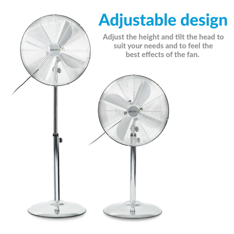electriQ 16 Inch Oscillating Pedestal Fan - Chrome