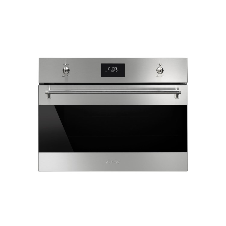 GRADE A2 - Smeg SF4309MX 45cm Height Classic Dark Glass Compact 40L Microwave with Grill Stainless Steel