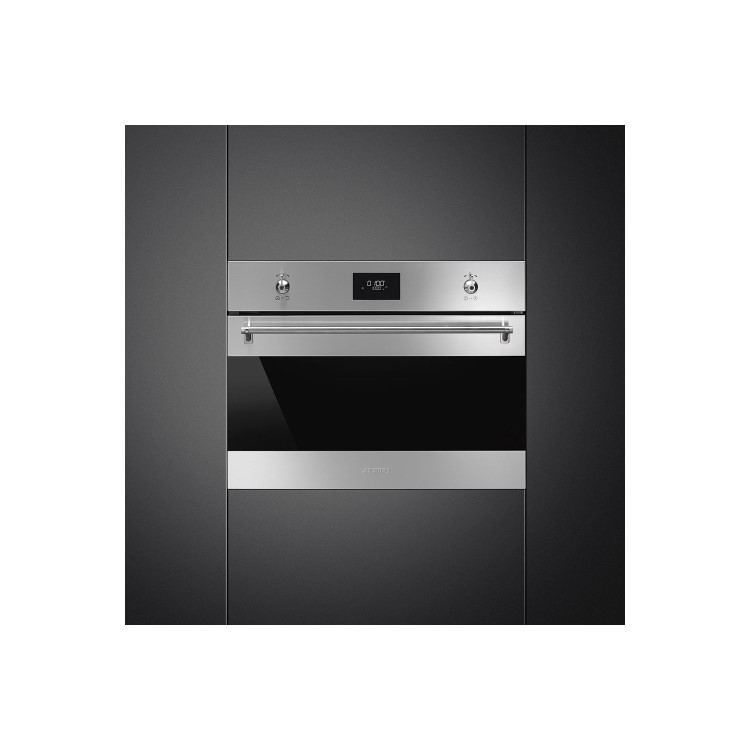 GRADE A2 - Smeg SF4309MX 45cm Height Classic Dark Glass Compact 40L Microwave with Grill Stainless Steel