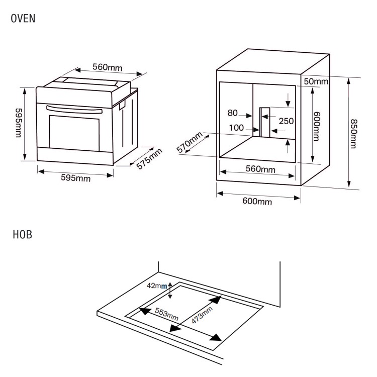 Montpellier SFOP94MFGG Multifunction Oven And Four Burner Gas-on-glass Hob Pack - Black