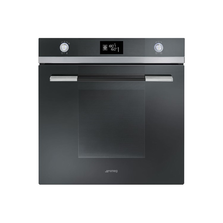 Smeg SFP125NE 60cm Linea Black Glass Pyrolytic Multifunction Single Oven A-Plus with Soft Close Door
