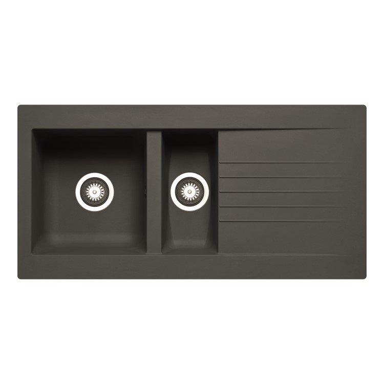 1.5 Bowl Black Composite Kitchen Sink & Black Kitchen Mixer Tap - Essence Amelia