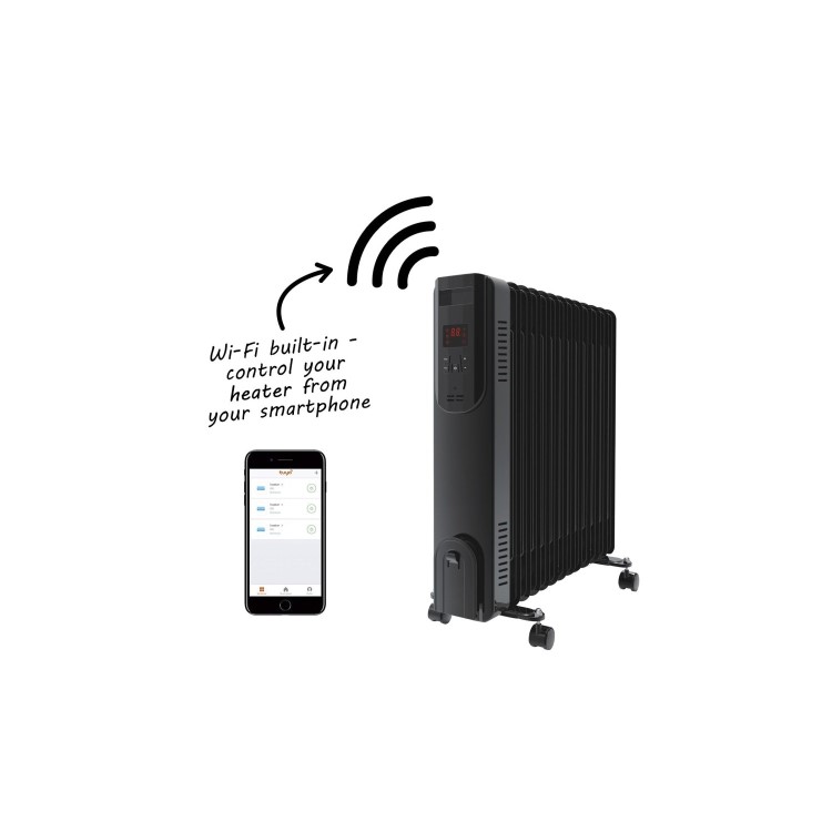 electriQ 2.5kw Black Smart WiFi Alexa Oil Filled Radiator 11 Fin  24 hour and Weekly Timer with Thermostat and Remote 