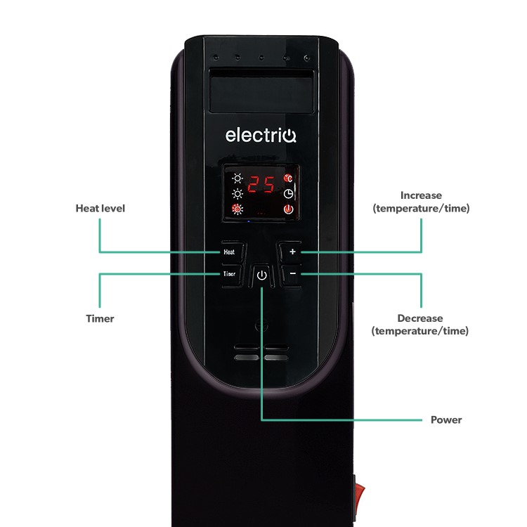 electriQ 2.5kw Black Smart WiFi Alexa Oil Filled Radiator 11 Fin  24 hour and Weekly Timer with Thermostat and Remote 
