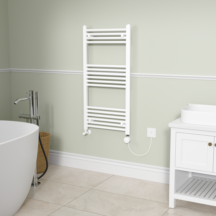White electriQ 400W Smart Wi-Fi Thermostatic Heating Element for Electric & Dual-Fuel Radiators and Towel Rails – Plug-In or Hardwired