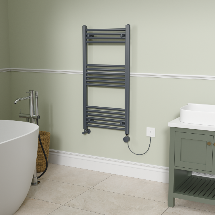 Anthracite electriQ 600W Smart Wi-Fi Thermostatic Heating Element for Electric & Dual-Fuel Radiators and Towel Rails – Plug-In or Hardwired