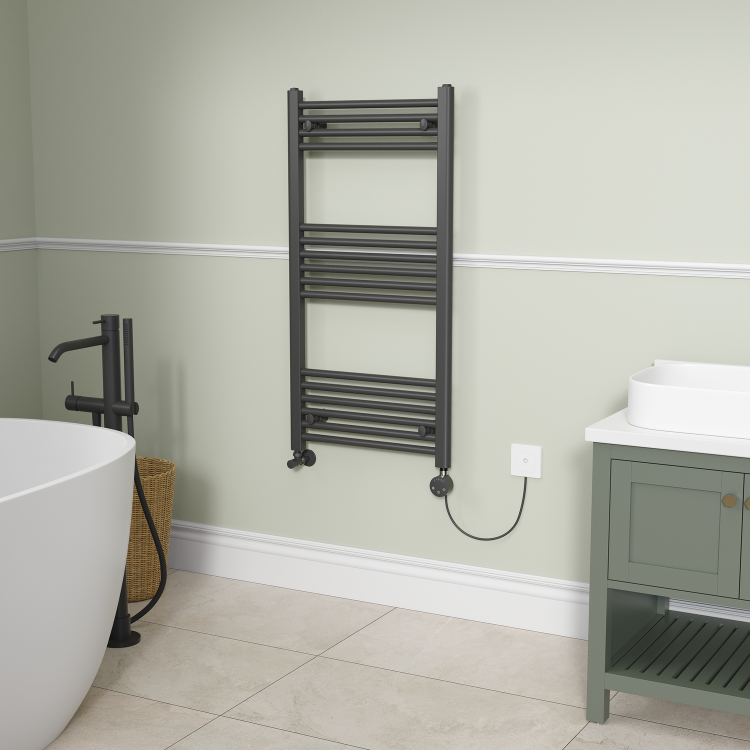 Black electriQ 600W Smart Wi-Fi Thermostatic Heating Element for Electric & Dual-Fuel Radiators and Towel Rails – Plug-In or Hardwired
