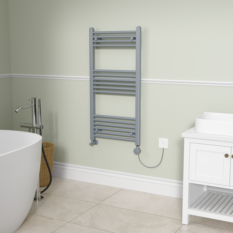 Light Grey electriQ 600W Smart Wi-Fi Thermostatic Heating Element for Electric & Dual-Fuel Radiators and Towel Rails – Plug-In or Hardwired