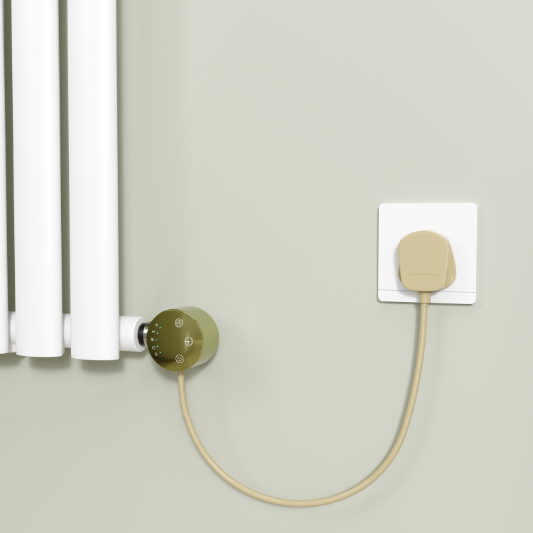 Brushed Brass electriQ 800W Smart Wi-Fi Thermostatic Heating Element for Electric & Dual-Fuel Radiators and Towel Rails – Plug-In or Hardwired