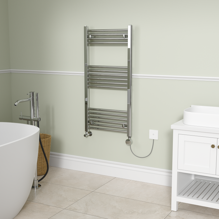 Chrome electriQ 1000W Smart Wi-Fi Thermostatic Heating Element for Electric & Dual-Fuel Radiators and Towel Rails – Plug-In or Hardwired