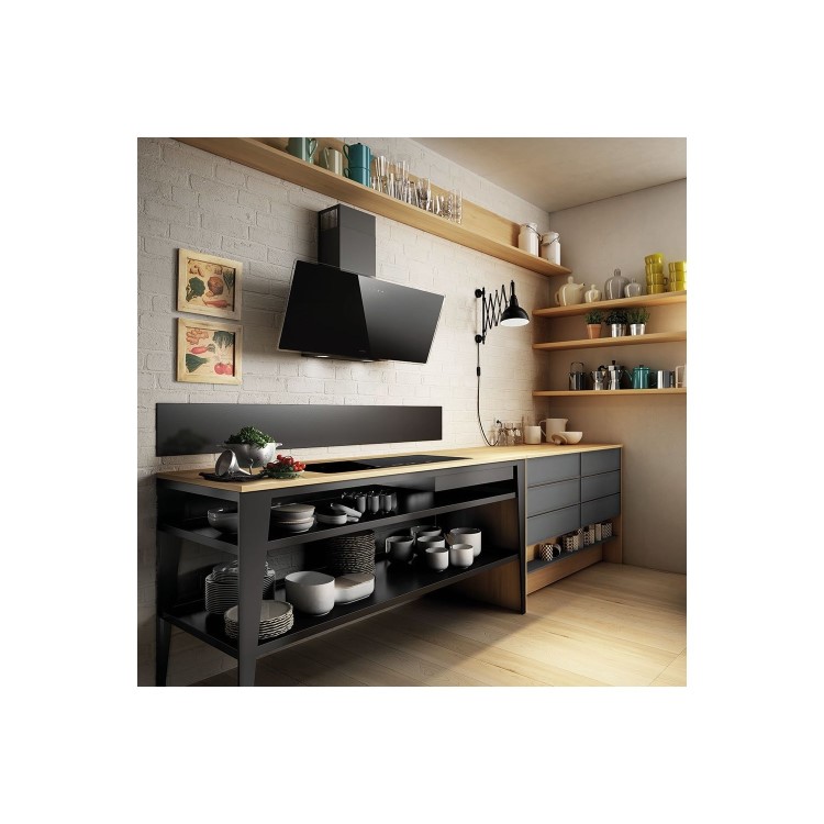 GRADE A3 - Elica SHIRE-60-BLK 60cm Angled Cooker Hood - Black Glass