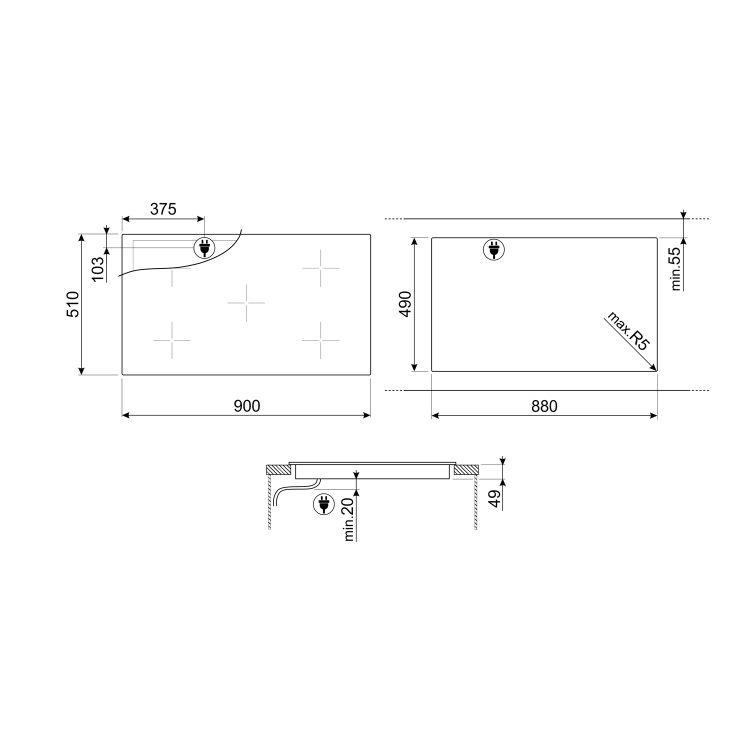 Smeg 90cm 5 Zone White Induction Hob