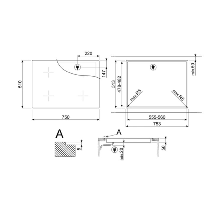 Smeg 75cm 4 Zone Induction Hob