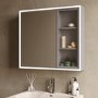 Double Door Beige Bathroom Mirror Cabinet with Lights Demister & Shaver Socket - Sidra