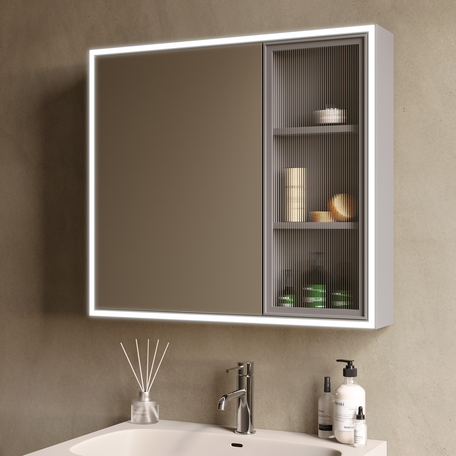 Sidra Double Door  Bathroom Mirror Cabinet With Lights Demister & Shaver Socket 780 X 700Mm SIDBF780