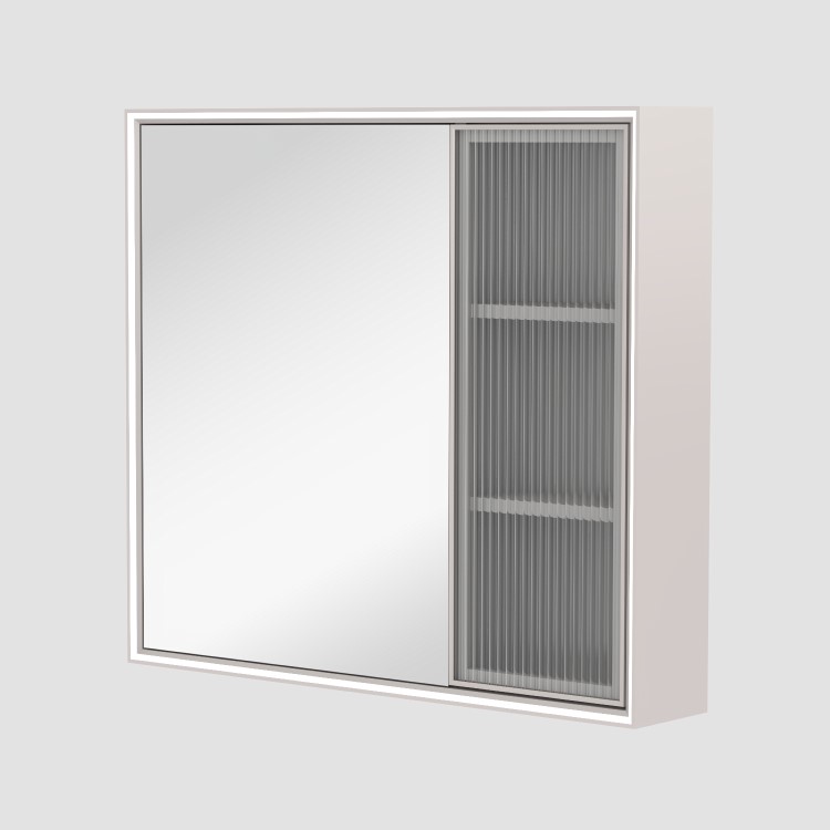 Double Door Beige Bathroom Mirror Cabinet with Lights Demister & Shaver Socket - Sidra