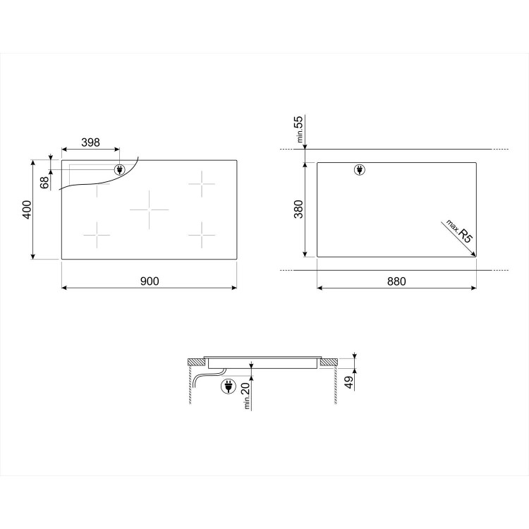 Smeg SIH7933B 90cm 3 Zone Induction Hob with Slider Touch Controls