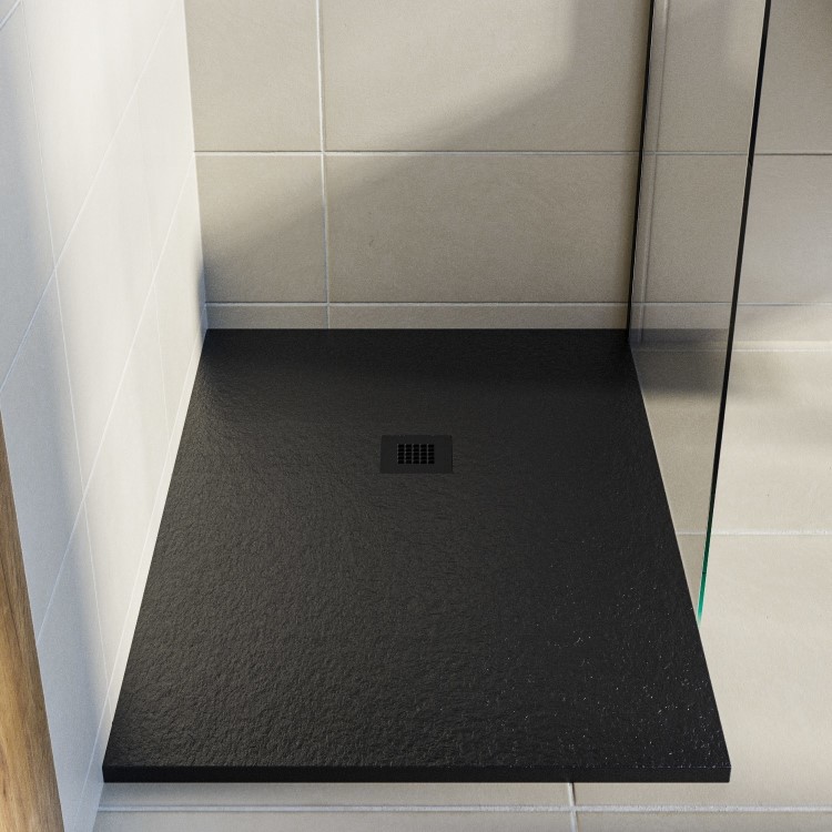 1200x800mm Rectangular Black Slate-Effect Shower Tray 27mm -  Stone Resin - Sileti