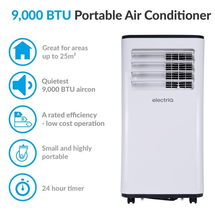 GRADE A3 - electriQ SILENT10  9000 BTU Quiet Air Conditioner for rooms up to  25 sqm