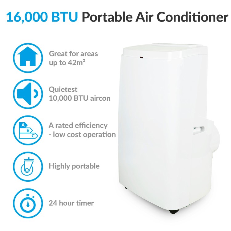 GRADE A2 - electriQ 16000 BTU Quiet Portable Air Conditioner - for large rooms up to 42 sqm