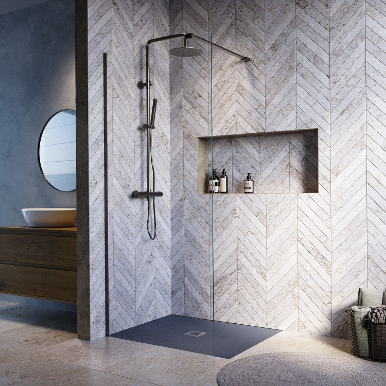 1000x800mm Rectangular Anthracite Slate Effect Shower Tray 27mm - Stone Resin - Sileti