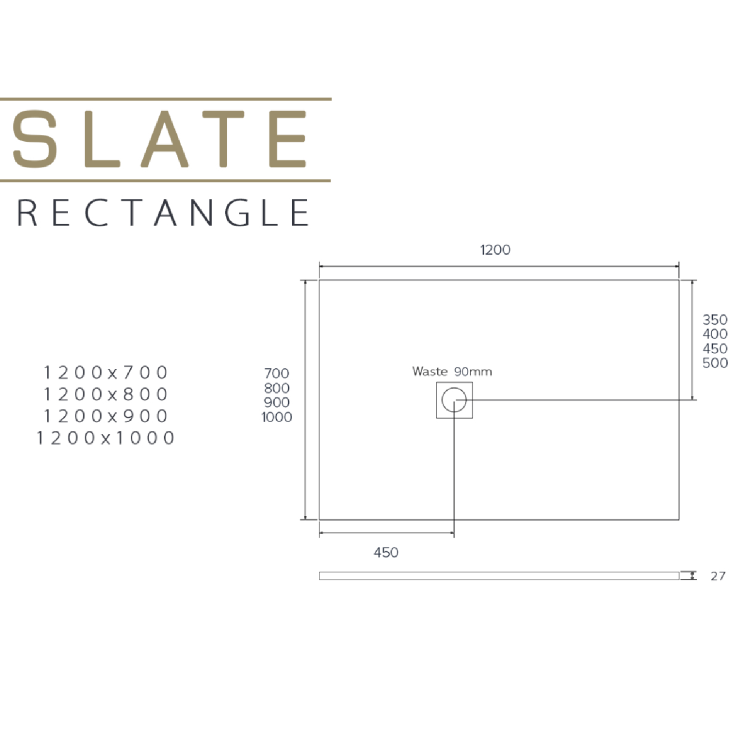 1200x800mm Rectangular White Slate-Effect Shower Tray 27mm - Stone Resin - Sileti