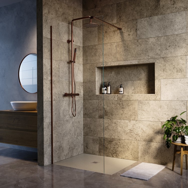 1000x800mm Rectangular Sand Slate-Effect Shower Tray 27mm - Stone Resin - Sileti