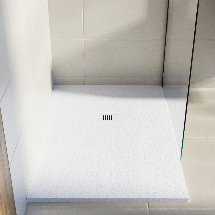 1200x800mm Rectangular White Slate-Effect Shower Tray 27mm - Stone Resin - Sileti