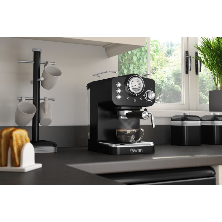 GRADE A1 - Swan SK22110BN Retro Espresso Coffee Machine - Black