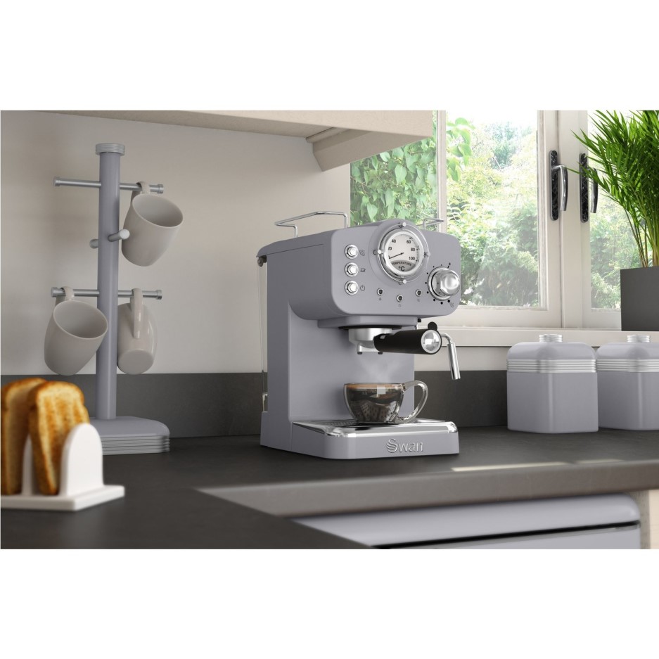 Swan SK22110GRYN Retro Espresso Coffee Machine Grey Appliances Direct