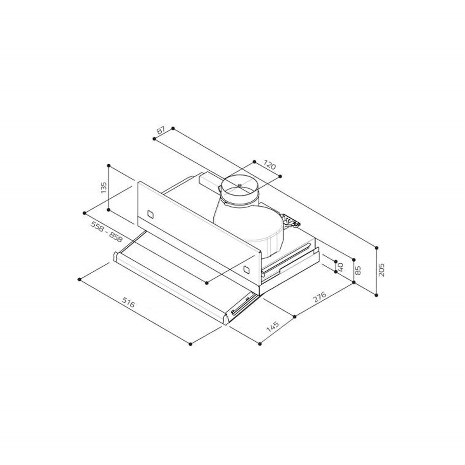 Elica SKLOCK60 Built In Twin Motor Silver Grey 52cm Wide Telecopic