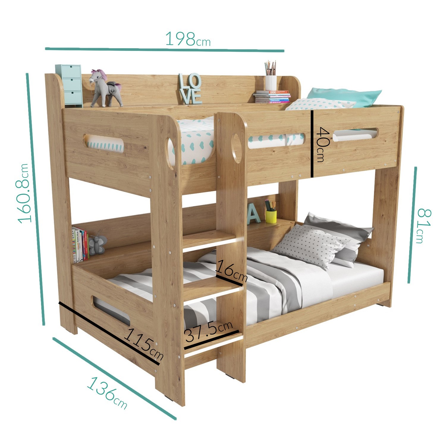 Modern Kids Oak Bunk Bed + Storage Shelves 5060388566913 eBay