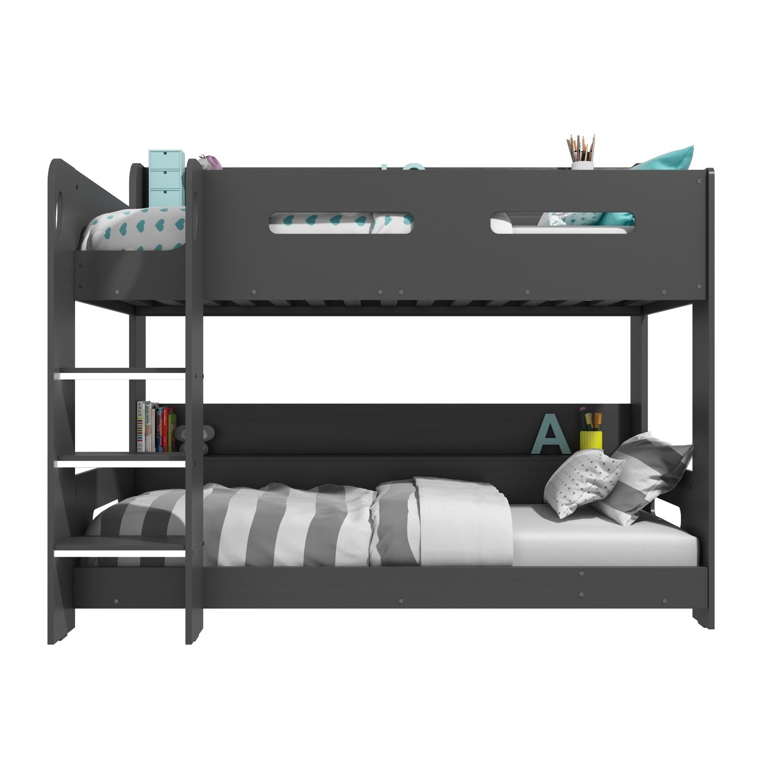 Grey Bunk Bed With Storage Ladder Can Be Fitted Either Side Grey Bunk Bed With Storage Ladder Can Be Fitted Either Side