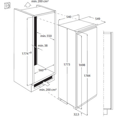 AEG SKZ71800F0 Large Capacity 1.8m Tall In-column Integrated Fridge with Longfresh Food Preservation Zones