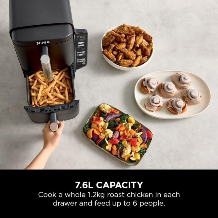 Ninja SL300UK 7.6L Double Drawer Air Fryer  2-Drawer Double Stack  Healthy Crispy Cooking
