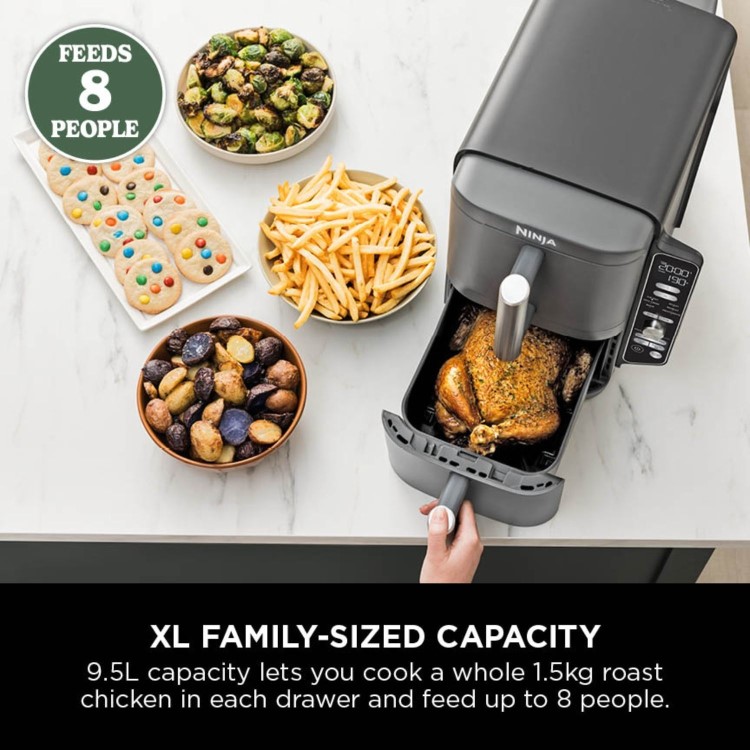 Ninja SL400UK Double Stack XL 9.5L 6-in-1 Dual Air Fryer  Twin Baskets  Healthy Crispy Cooking  Grey
