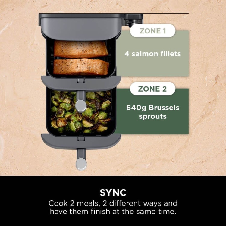 Ninja SL400UK Double Stack XL 9.5L 6-in-1 Dual Air Fryer  Twin Baskets  Healthy Crispy Cooking  Grey