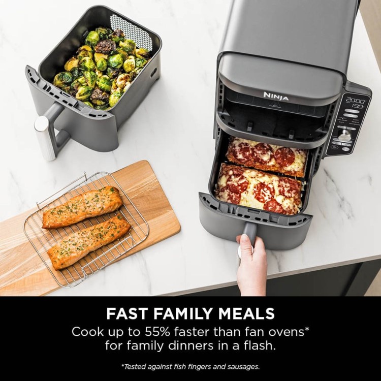 Ninja SL400UK Double Stack XL 9.5L 6-in-1 Dual Air Fryer  Twin Baskets  Healthy Crispy Cooking  Grey