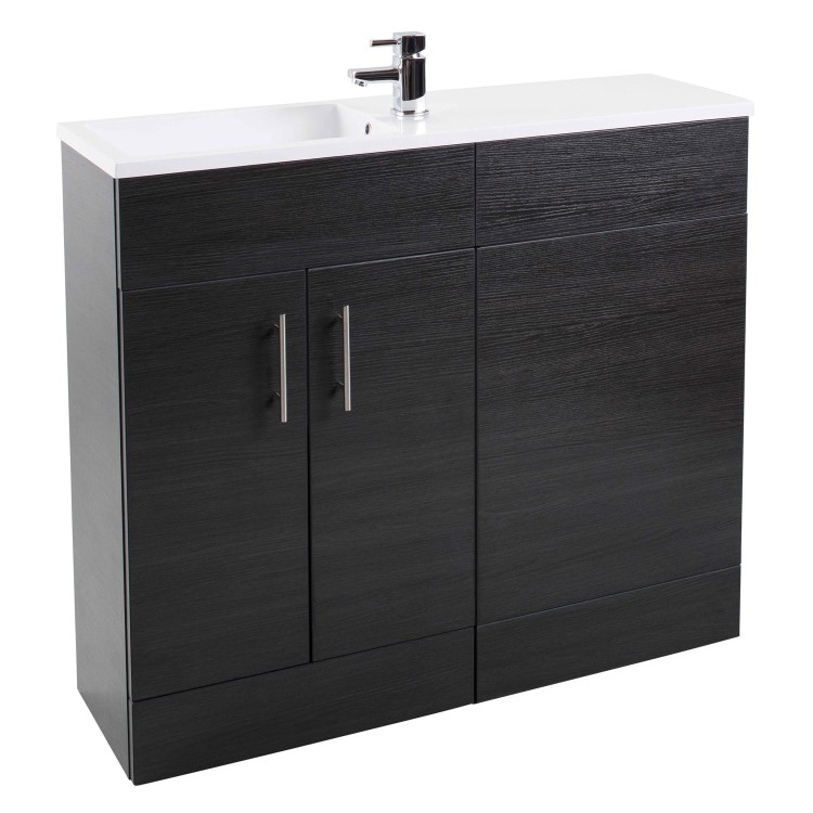 Black Slim Line Right Hand Basin & Vanity Unit Furniture Suite - W995mm