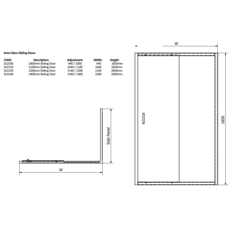 Claritas 6mm Glass Sliding Shower Door - 1000 x 1850