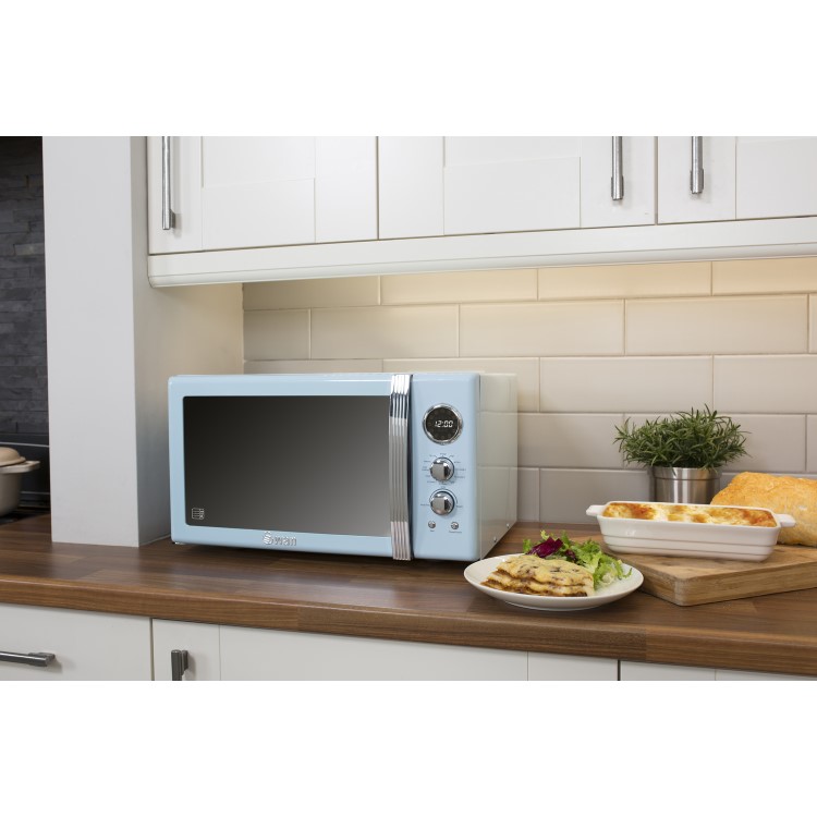 Swan SM22080BLN 25L 900W Retro Design Freestanding Digital Combination Microwave in Blue