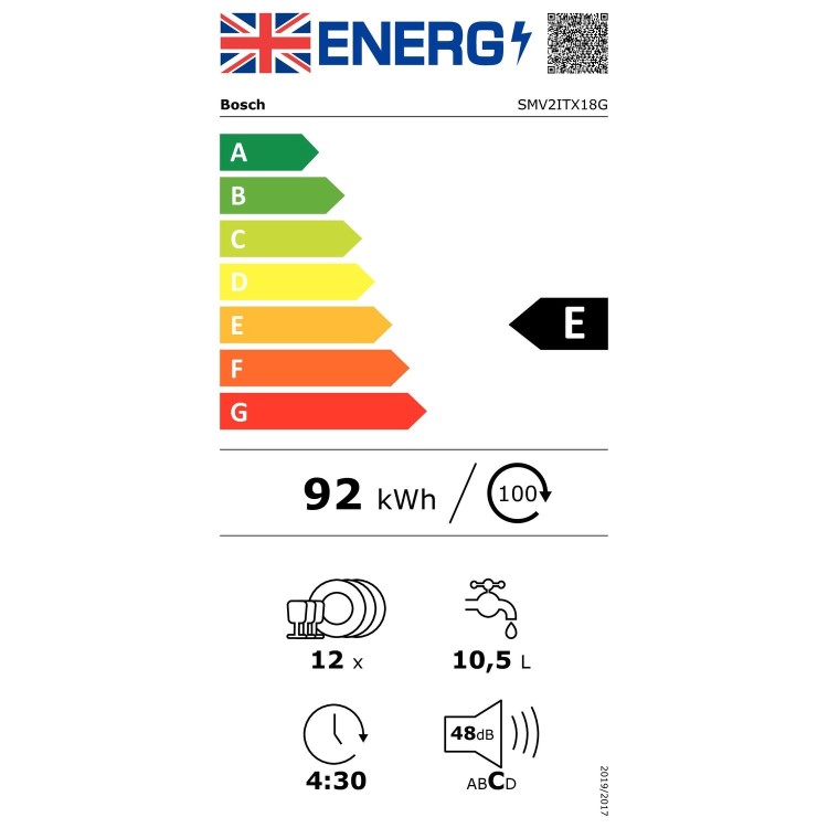 Refurbished Bosch Serie 2 SMV2ITX18G 12 Place Integrated Dishwasher