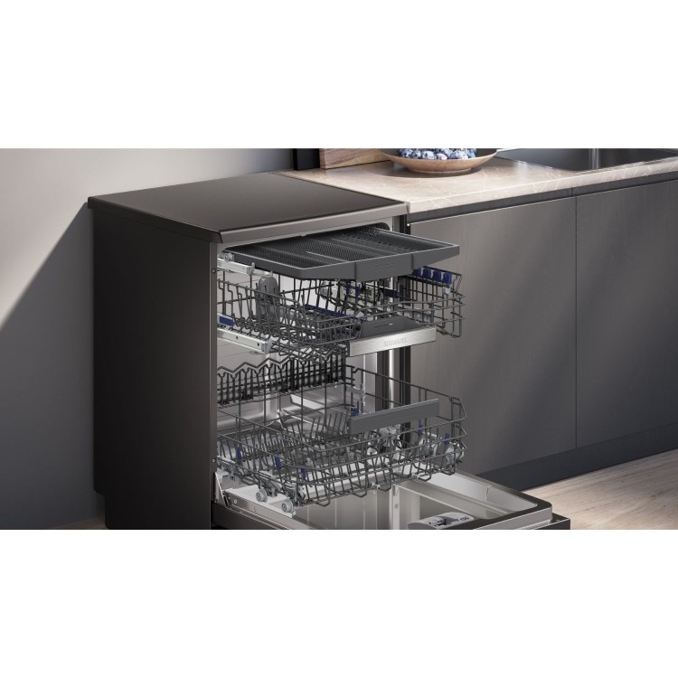 Refurbished iQ500, Free-standing dishwasher, 60 cm,  steel anti-fingerprint, 14ps, Auto open door dry, brushed black, A rated