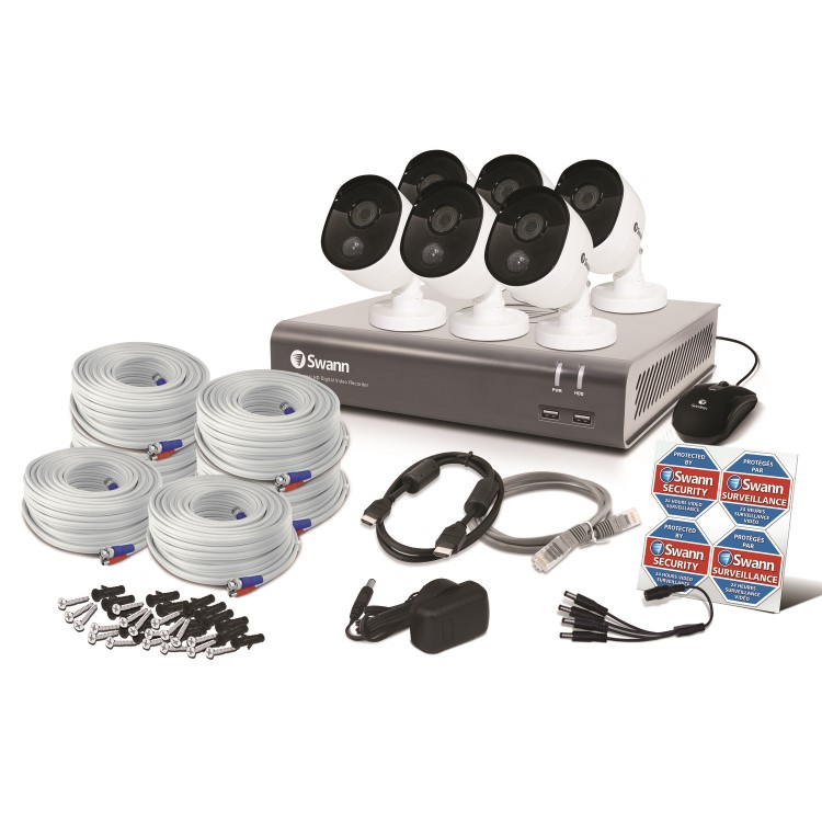 Swann CCTV System - 8 Channel 1080p HD DVR with 6 x 1080p HD Thermal Sensing Cameras & 1TB HDD