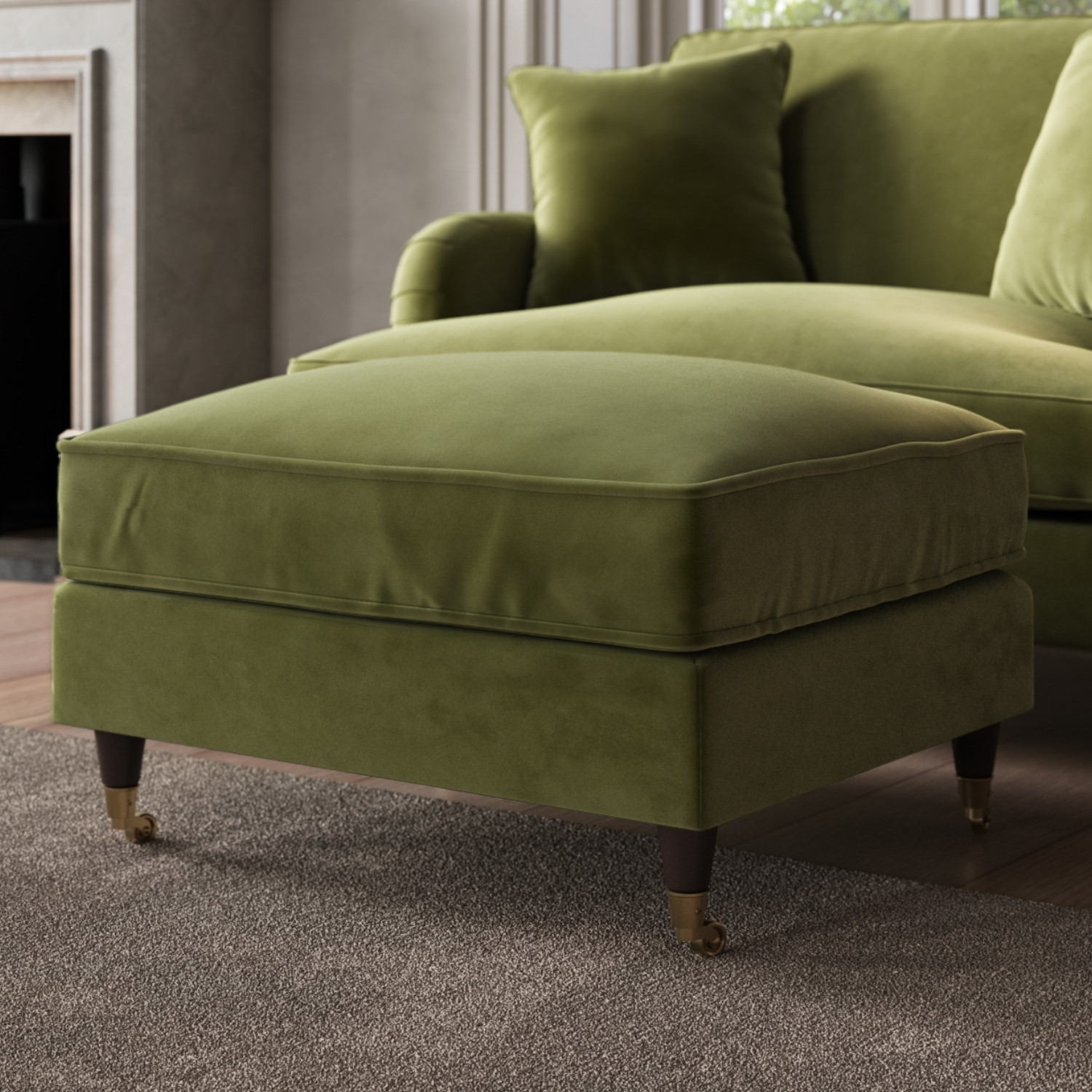 Large Olive Green Velvet Footstool - Pay...