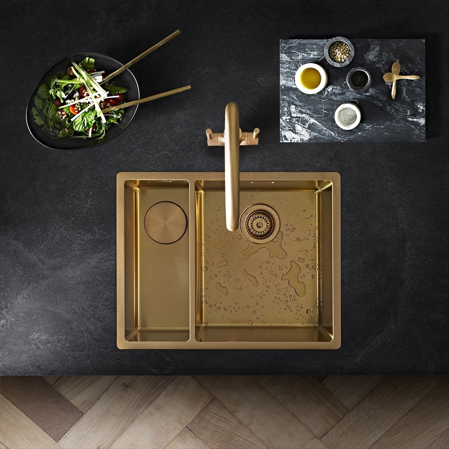 Rangemaster Spectra 1.5 Bowl Inset / Undermount Gold Stainless Steel Kitchen Sink - Left Hand