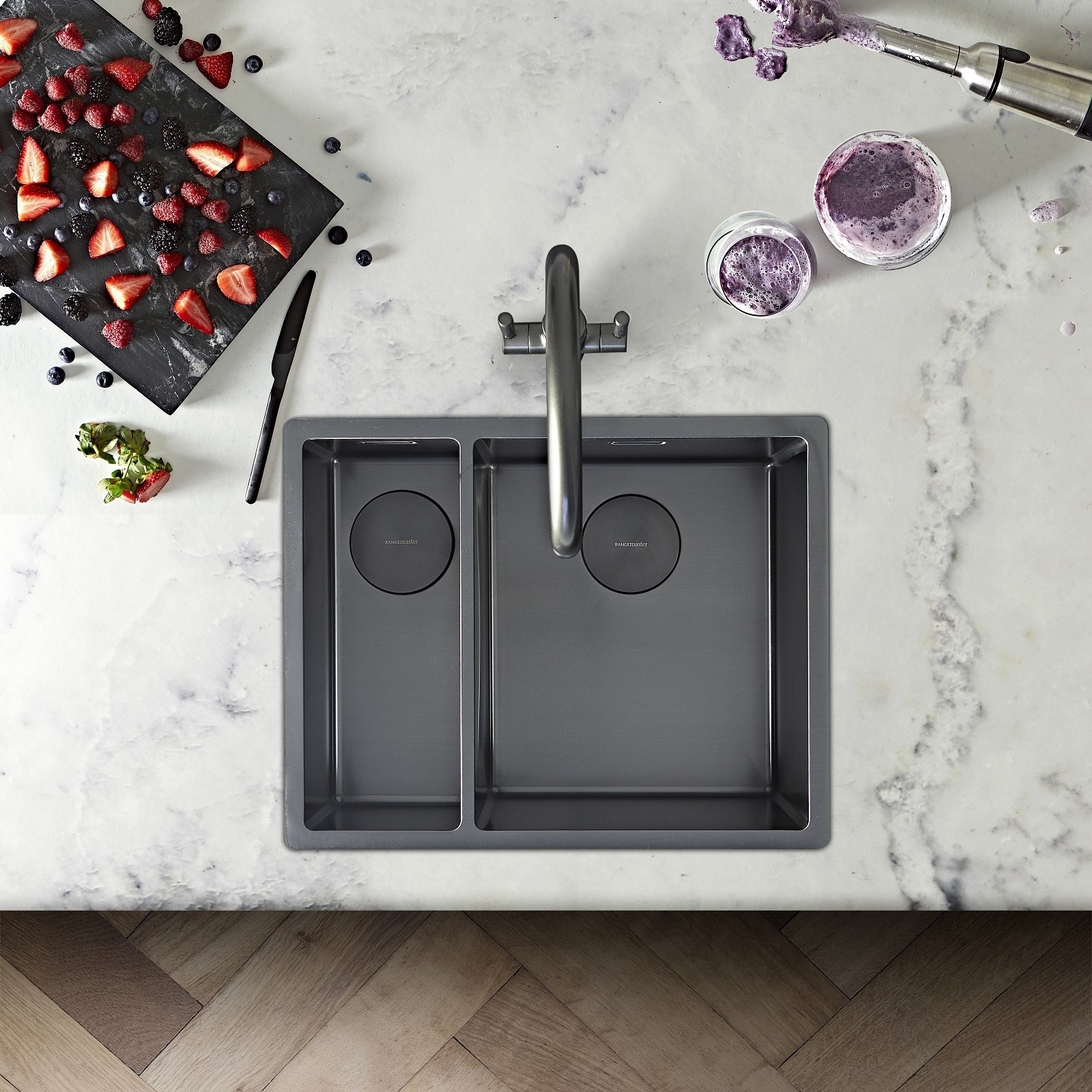 Rangemaster Spectra 1.5 Bowl Inset / Undermount Graphite Stainless Steel Kitchen Sink - Left Hand