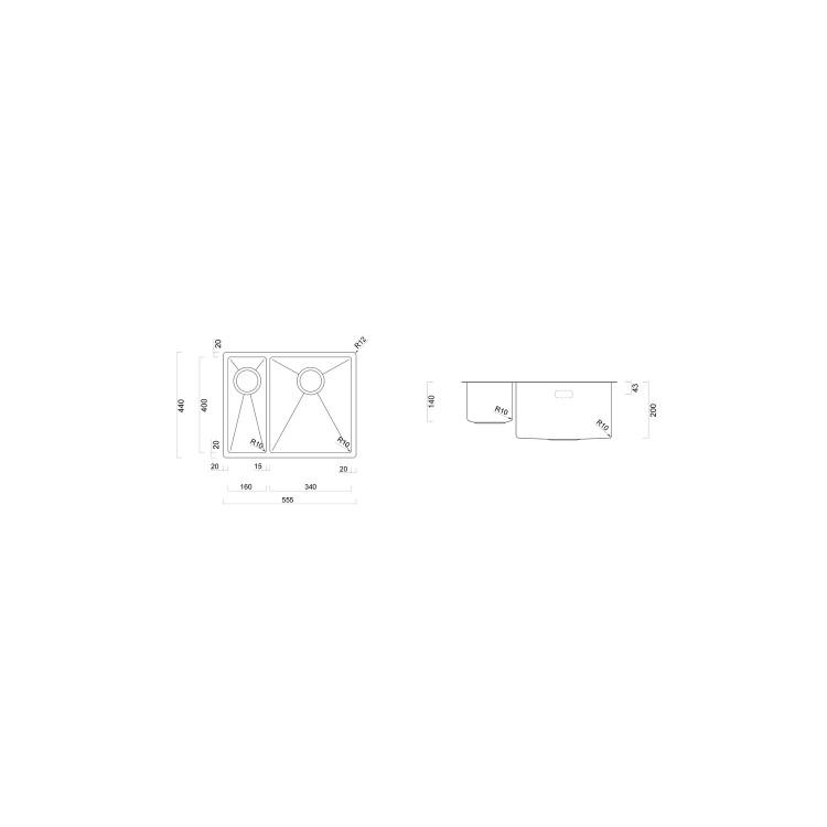 Rangemaster Spectra 1.5 Bowl Inset / Undermount Graphite Stainless Steel Kitchen Sink - Left Hand 