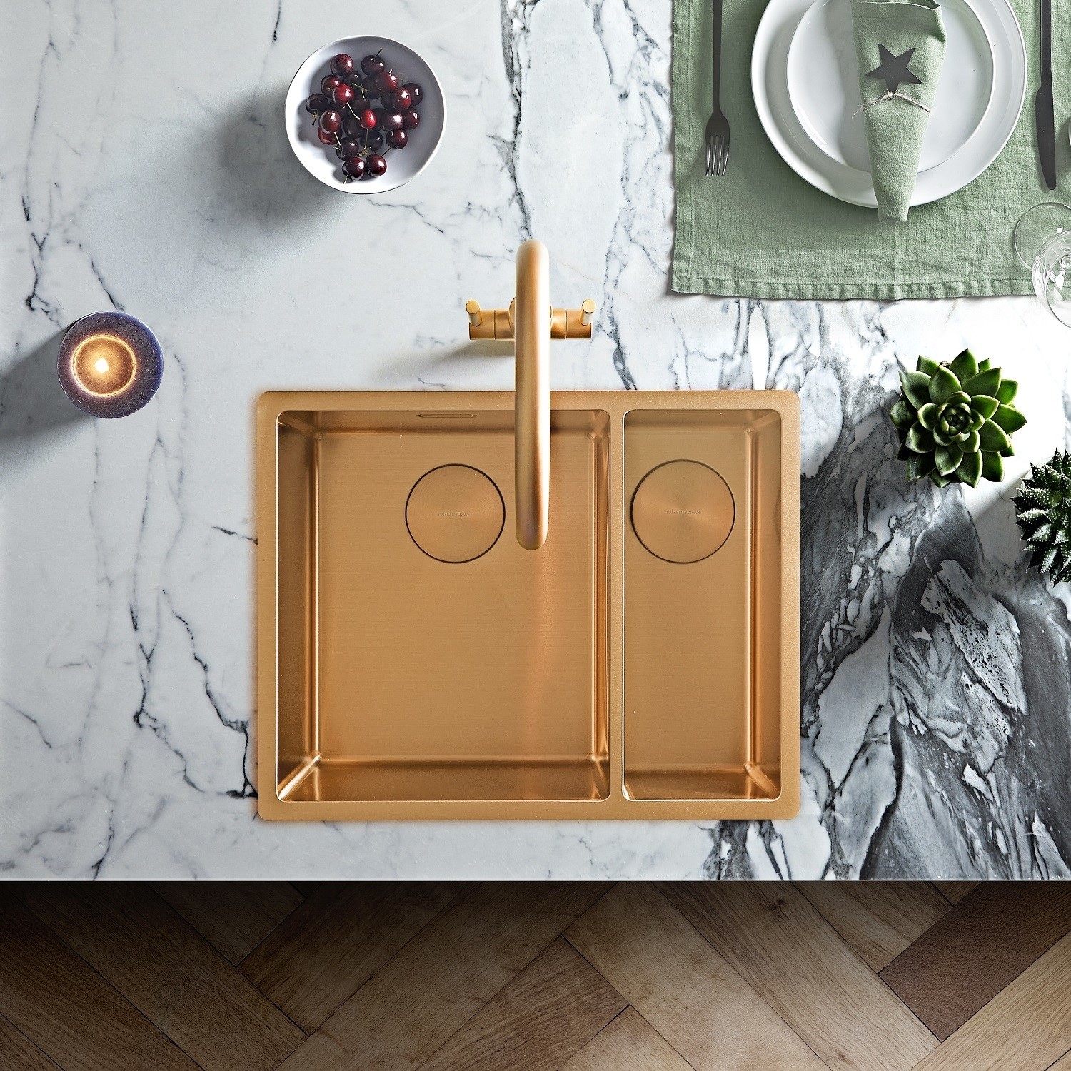 Rangemaster Spectra 1.5 Bowl Inset / Undermount Copper Stainless Steel Kitchen Sink - Right Hand