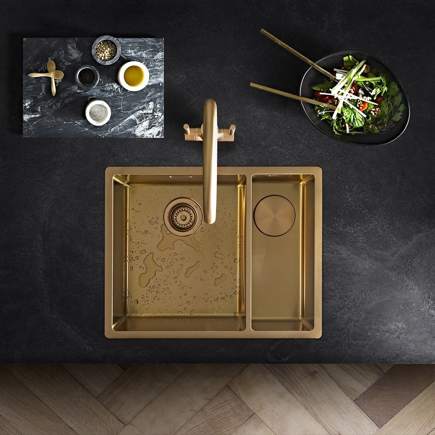 Rangemaster Spectra 1.5 Bowl Inset / Undermount Gold Stainless Steel Kitchen Sink - Right Hand